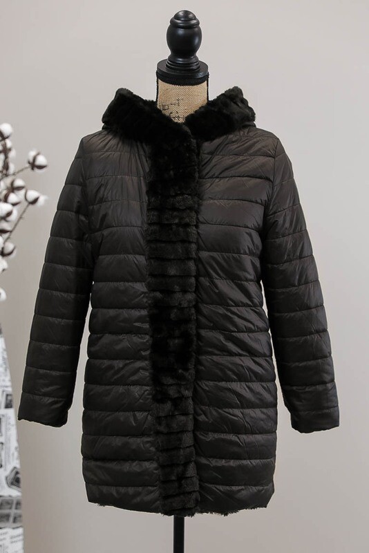 Lulu Faux Fur Reversible Puffer Coat - Black