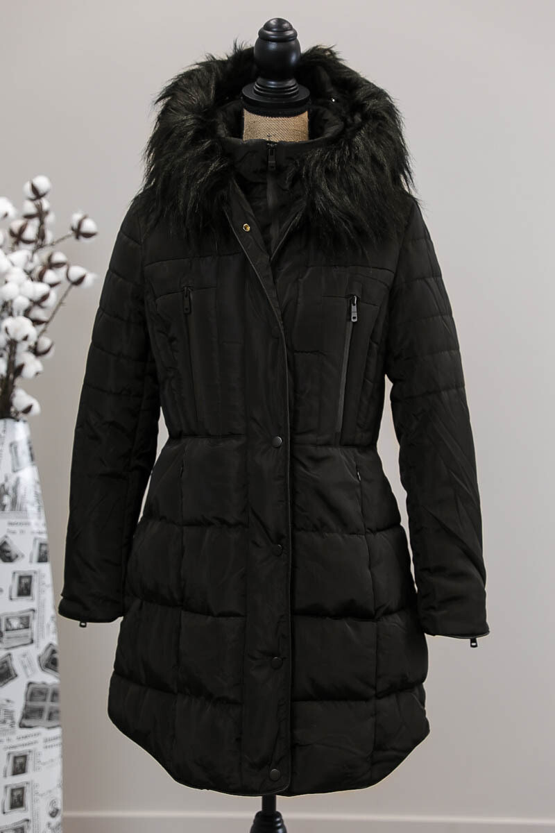 Alaskan Fur Hood Puffer Jacket - Black