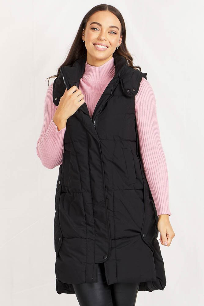 Woodlands Long Puffer Vest - Black