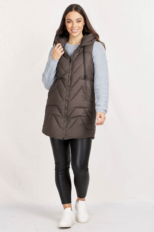 Conjola Long Puffer Vest - Dark Gray