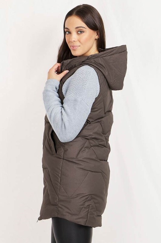 Conjola Long Puffer Vest - Dark Gray