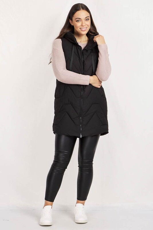Conjola Long Puffer Vest - Black
