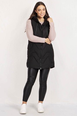 Conjola Long Puffer Vest - Black