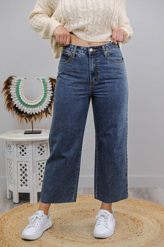 Mumma Bear Fray Flare Mum Jeans - Dark Denim