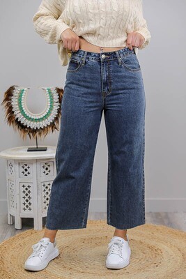 Mumma Bear Fray Flare Mum Jeans - Dark Denim