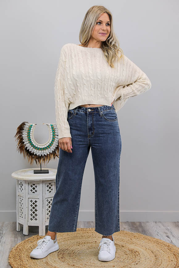 Mumma Bear Fray Flare Mum Jeans - Dark Denim