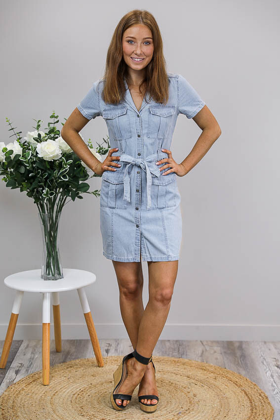 Nala Chambray Shirt Dress - Light Denim