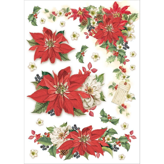 Christmas Poinsettia - A4 -Stamperia Rice Paper Christmas Poinsettia - A4 -Stamperia Rice Paper