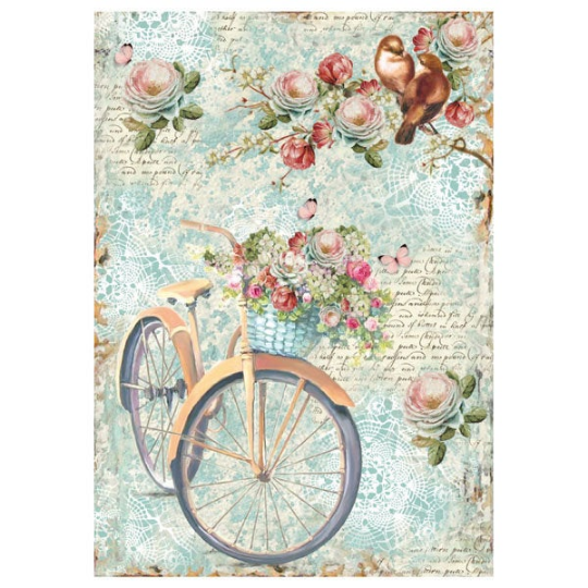 Bike and Branch with Flowers - A4 -Stamperia Rice Paper Bike and Branch with Flowers - A4 -Stamperia Rice Paper