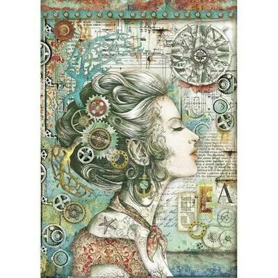 Sea World Lady With Compass A4 Rice Paper - Stamperia Sea World Lady With Compass A4 Rice Paper - Stamperia
