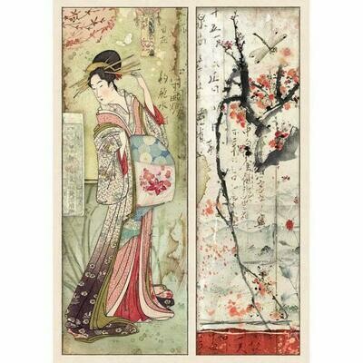 Oriental Garden Geisha Card A4 Rice Paper - Stamperia Oriental Garden Geisha Card A4 Rice Paper - Stamperia