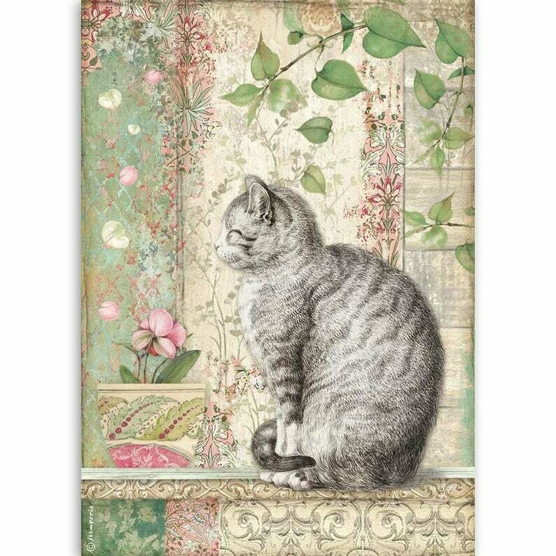 Cat - Orchids and Cats - A4 Rice Paper - Stamperia Cat - Orchids and Cats - A4 Rice Paper - Stamperia