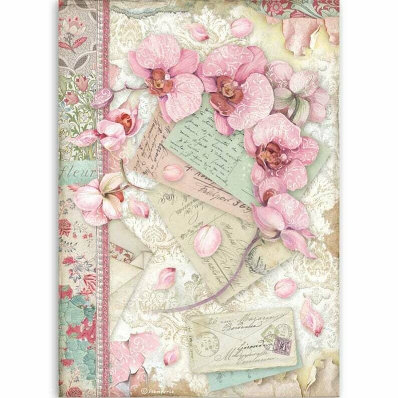 Pink Orchid - Orchids and Cats - A4 Rice Paper - Stamperia Pink Orchid - Orchids and Cats - A4 Rice Paper - Stamperia