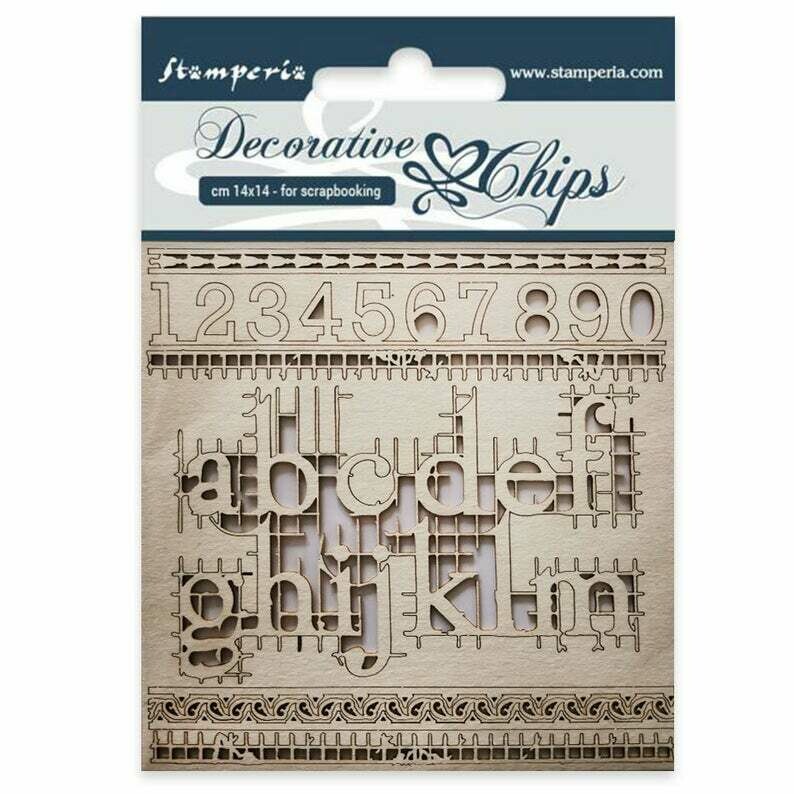 Alphabet and Numbers Decorative Chips - Calligraphy Collection - Stamperia Alphabet and Numbers Decorative Chips - Calligraphy Collection - Stamperia