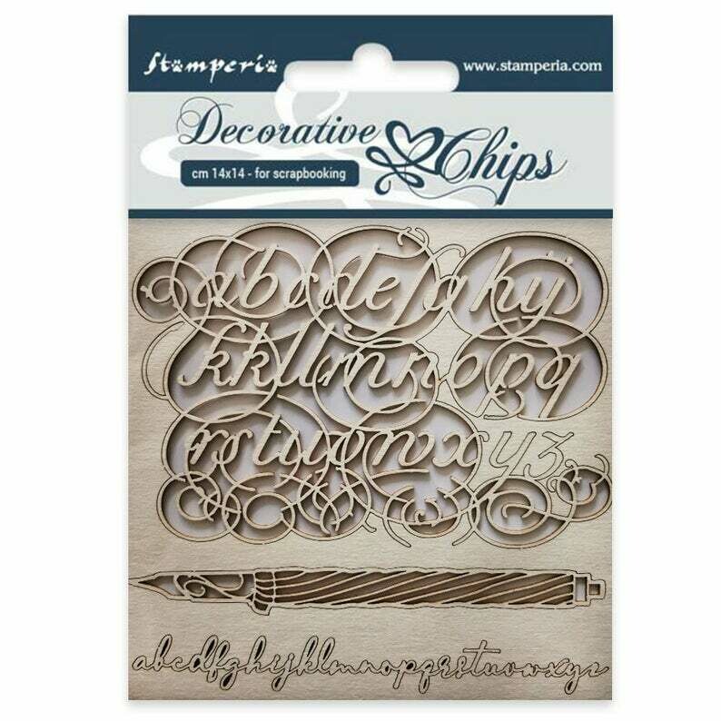 Alphabet Decorative Chips - Calligraphy Collection - Stamperia Alphabet Decorative Chips - Calligraphy Collection - Stamperia