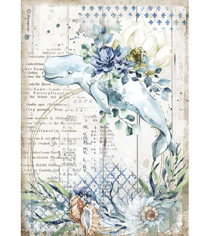 Whale A4 Rice Paper - Romantic Sea Dream Collection - Stamperia Whale A4 Rice Paper - Romantic Sea Dream Collection - Stamperia