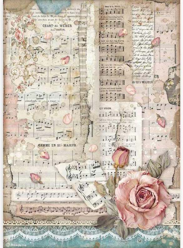 Roses and Music A4 Rice Paper - Passion Collection - Stamperia Roses and Music A4 Rice Paper - Passion Collection - Stamperia