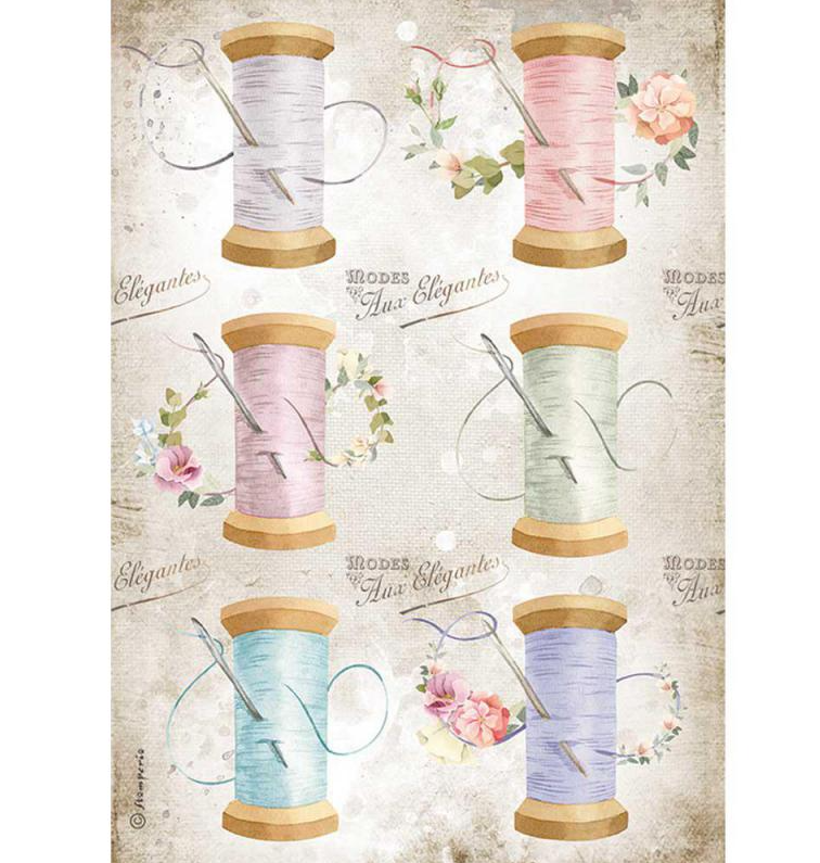 Needle and Thread A4 Rice Paper - Romantic Threads Collection - Stamperia Needle and Thread A4 Rice Paper - Romantic Threads Collection - Stamperia