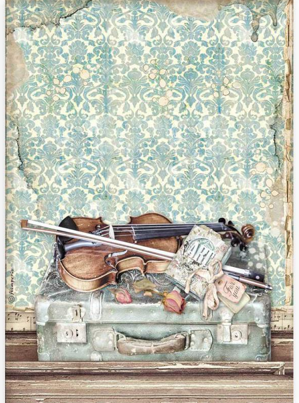 Violin and Traveling A4 Rice Paper - Passion Collection - Stamperia Violin and Traveling A4 Rice Paper - Passion Collection - Stamperia