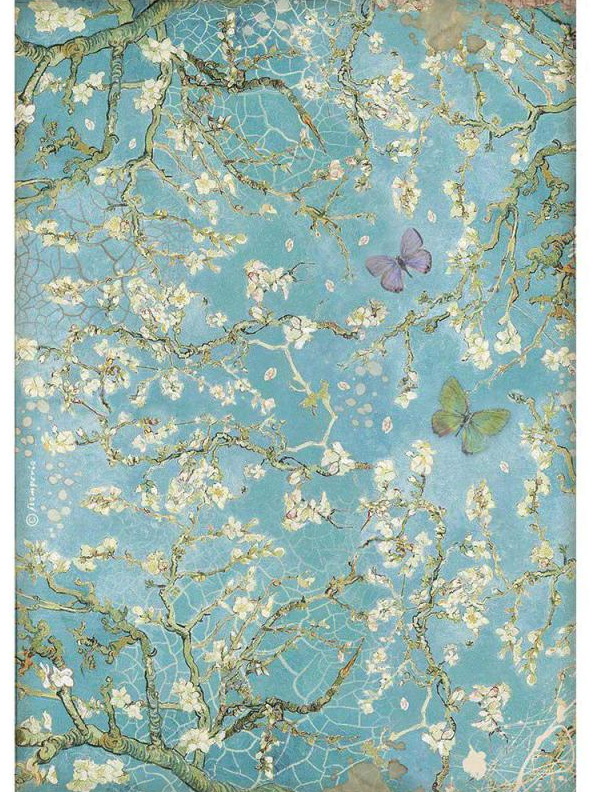 Blue Background w/ Butterfly A4 Rice Paper - Atelier Des Arts Collection - Stamperia Blue Background w/ Butterfly A4 Rice Paper - Atelier Des Arts Collection - Stamperia