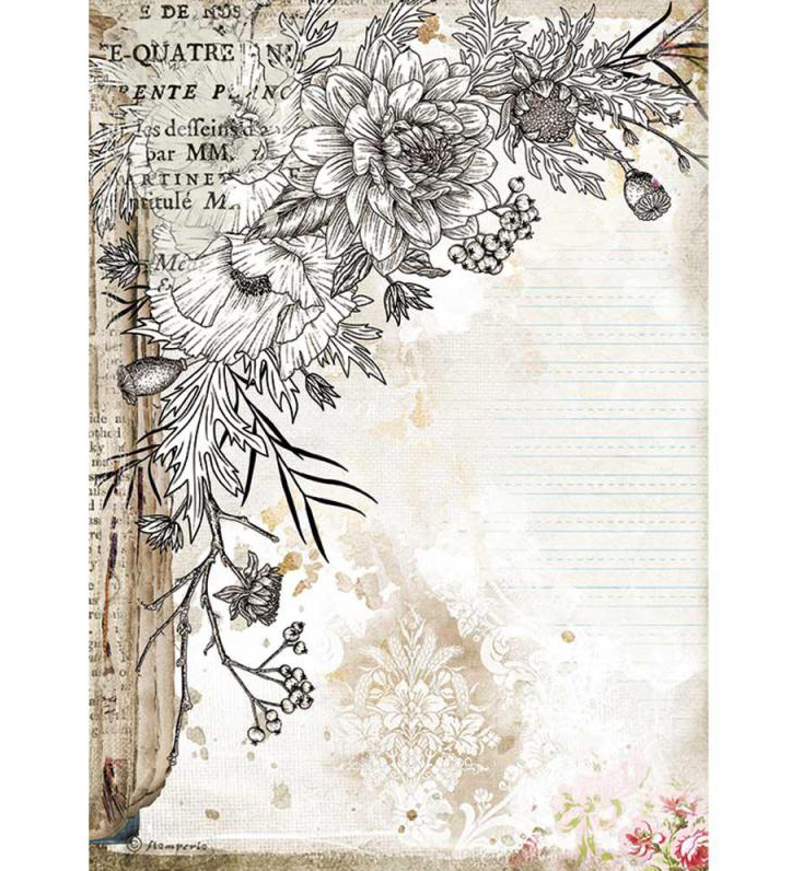 Stylized Flower A4 Rice Paper - Romantic Journal Collection - Stamperia Stylized Flower A4 Rice Paper - Romantic Journal Collection - Stamperia