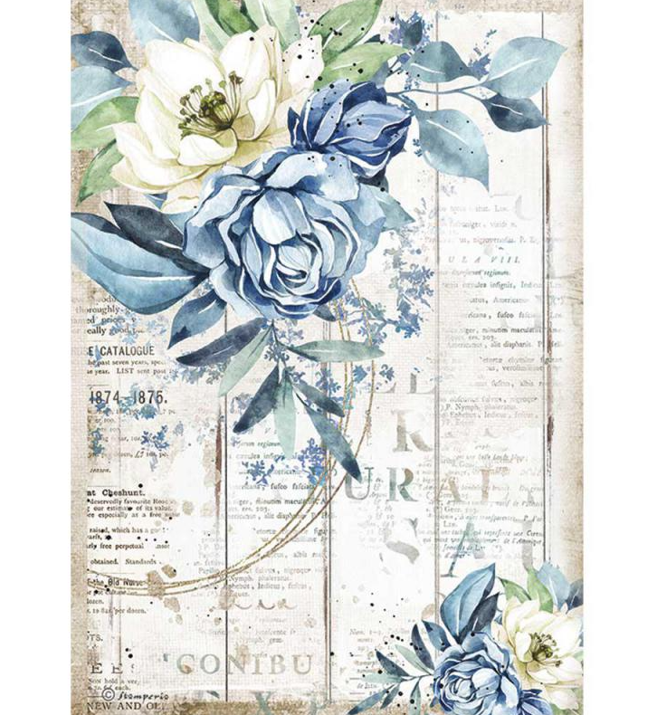 Blue Flower A4 Rice Paper - Romantic Sea Dream Collection - Stamperia Blue Flower A4 Rice Paper - Romantic Sea Dream Collection - Stamperia