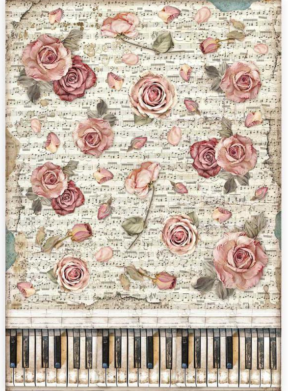 Roses and Piano A3 Rice Paper - Passion Collection - Stamperia Roses and Piano A3 Rice Paper - Passion Collection - Stamperia