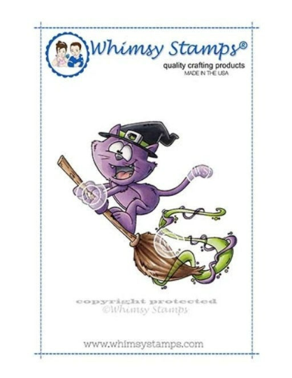 Flying Cat Witch - Whimsy Stamps