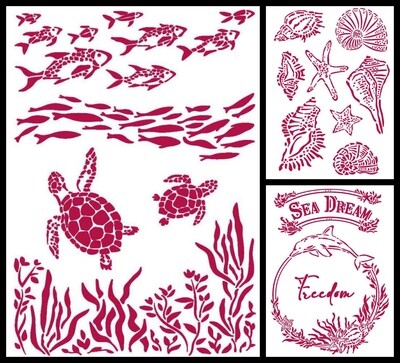 Fish and Turtles Stencil - Romantic Sea Dream Collection - Stamperia