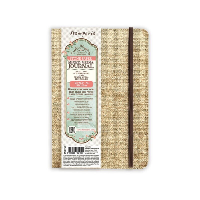 A5 Mixed Media Stone Paper Journal - Stamperia Create Happiness