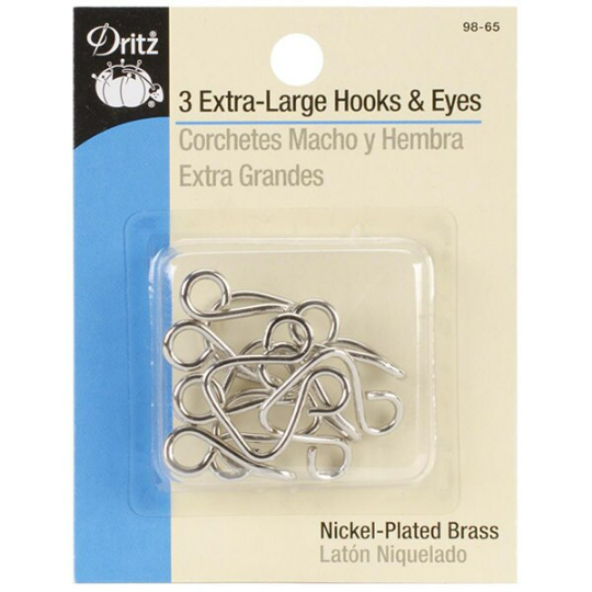 Extra Large Hooks and Eyes - Nickel-Plated Brass - Dritz