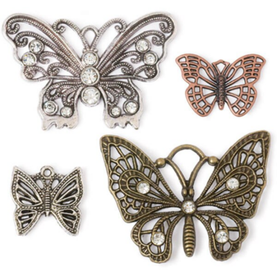 Steampunk Butterfly Metal Accent Charms - Solid Oak