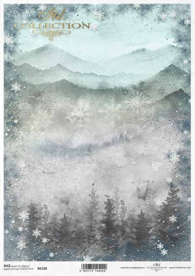 Winter Mountain Views, Snowflake Frame Rice Paper - ITD Collection