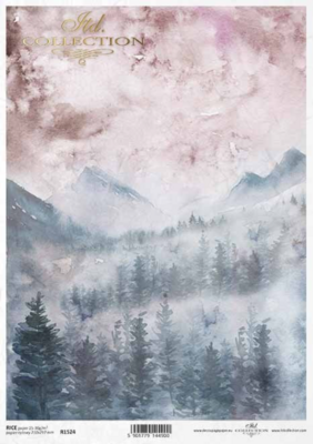 Winter, Forest Collage, Mountain View Rice Paper - ITD Collection