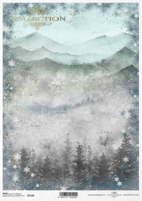 Winter Mountain Views, Snowflake Frame Rice Paper - ITD Collection