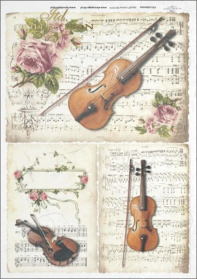 Violin and Rose Flowers Rice Paper - ITD Collection
