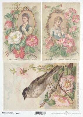 Vintage Flowers, Ladies, Birds Rice Paper - ITD Collection
