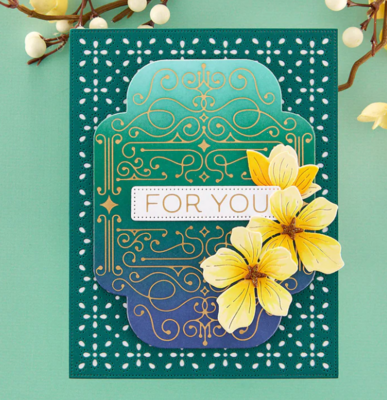Four Petal Scroll Label Glimmer Hot Foil Plate And Die - Spellbinders