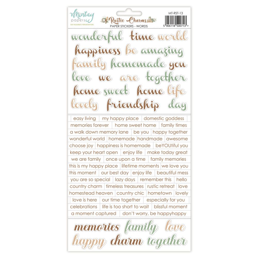 Rustic Charms Words Stickers - Mintay Papers