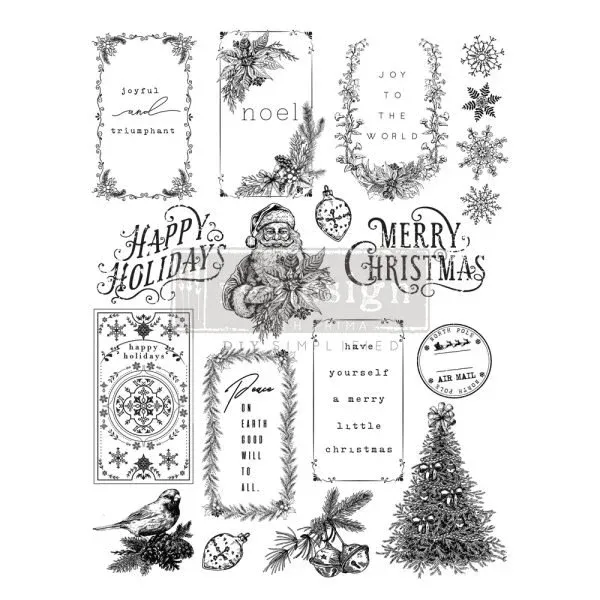 Santa&#39;s Helper Tags Decor Clear Stamps - Prima ReDesign
