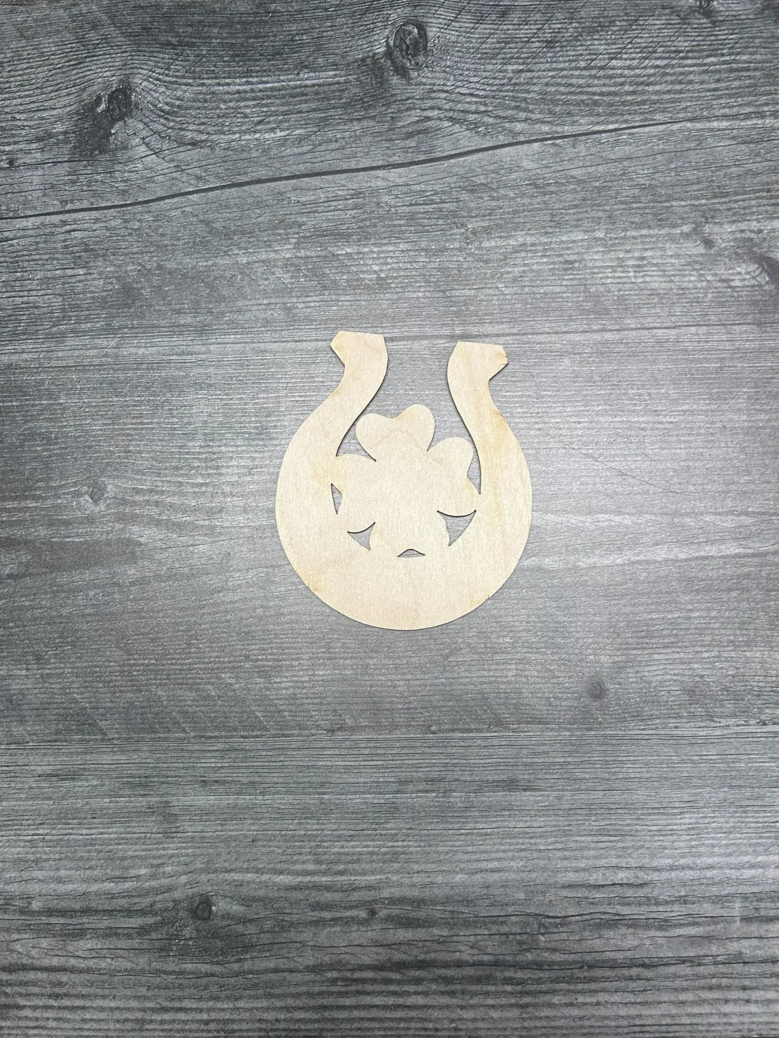 Unfinished Wood Horseshoe with Shamrock Cutouts