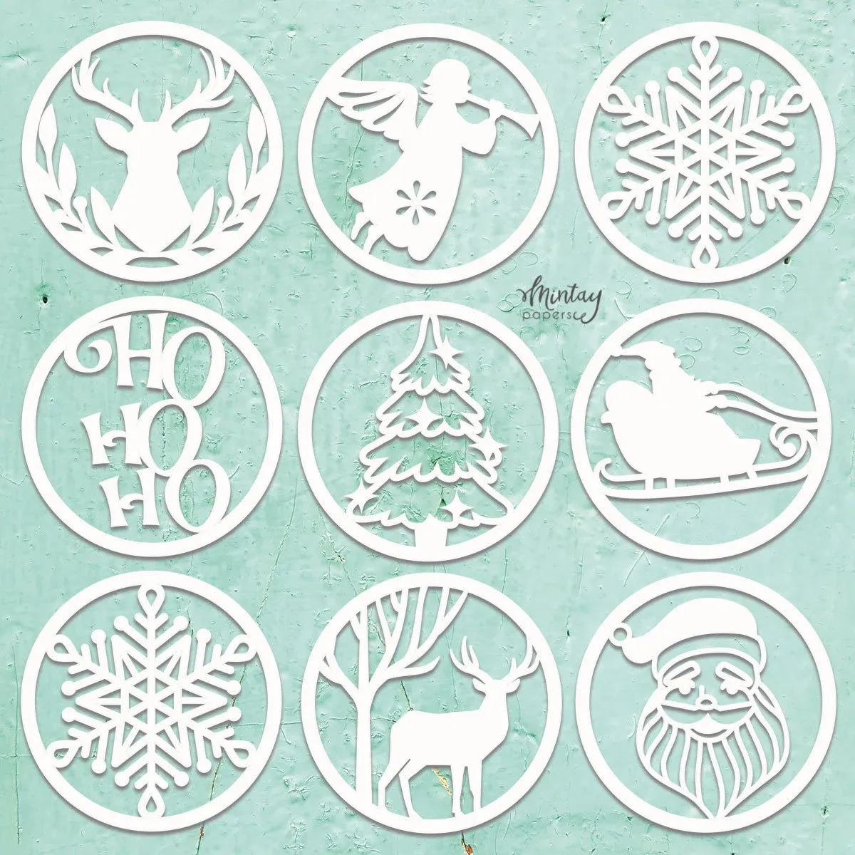 Christmas Circles Chipboard Pieces - Mintay