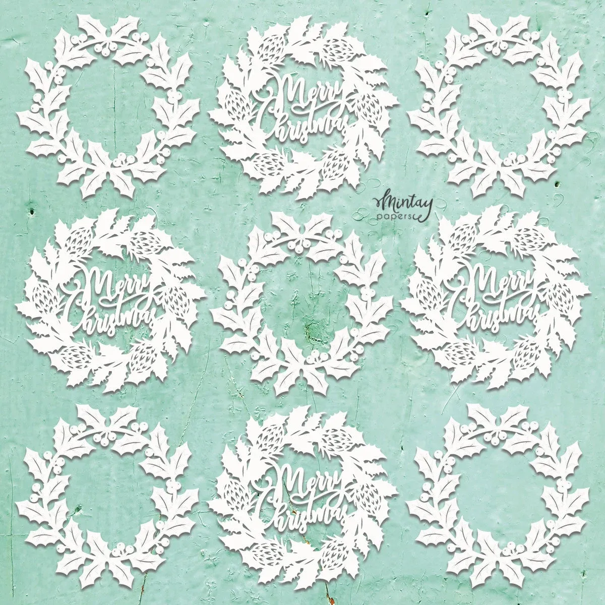 Christmas Wreaths Chipboard Pieces - Mintay