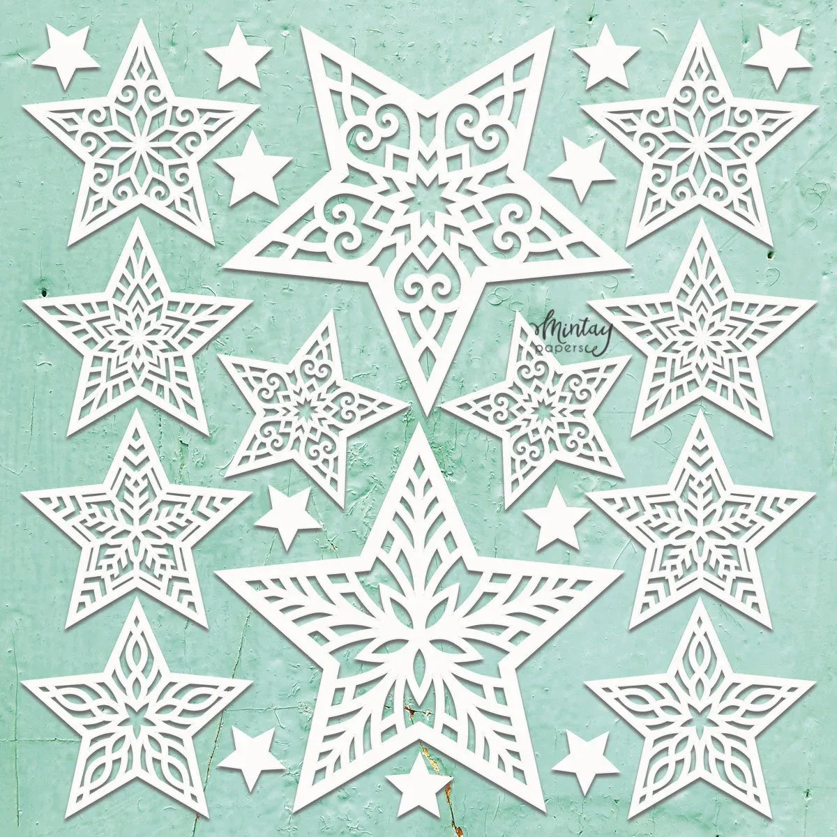 Christmas Stars Chipboard Pieces - Mintay