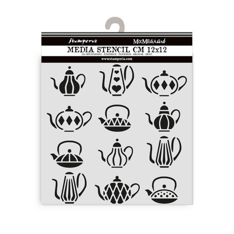Alice in Christmas Tea Pots Stencil - Stamperia