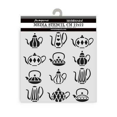 Alice in Christmas Tea Pots Stencil - Stamperia