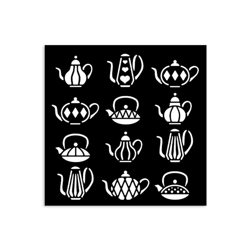 Alice in Christmas Tea Pots Stencil - Stamperia