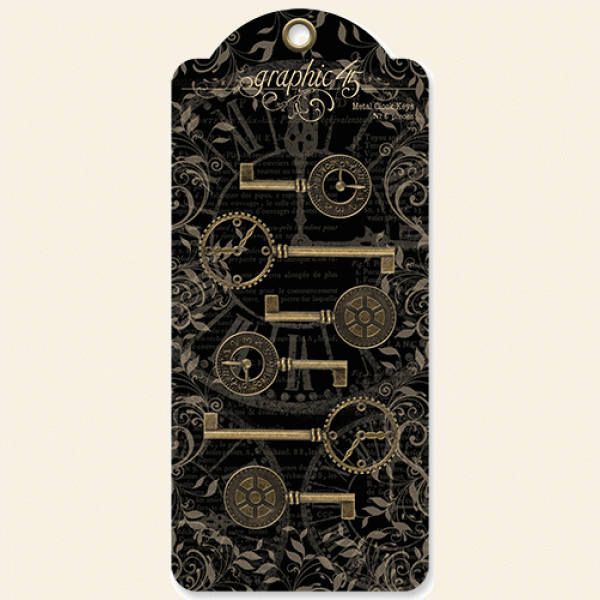 Vintage Antique Brass Metal Clock Keys - Graphic 45
