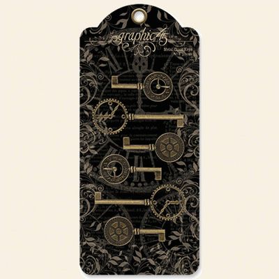 Vintage Antique Brass Metal Clock Keys - Graphic 45