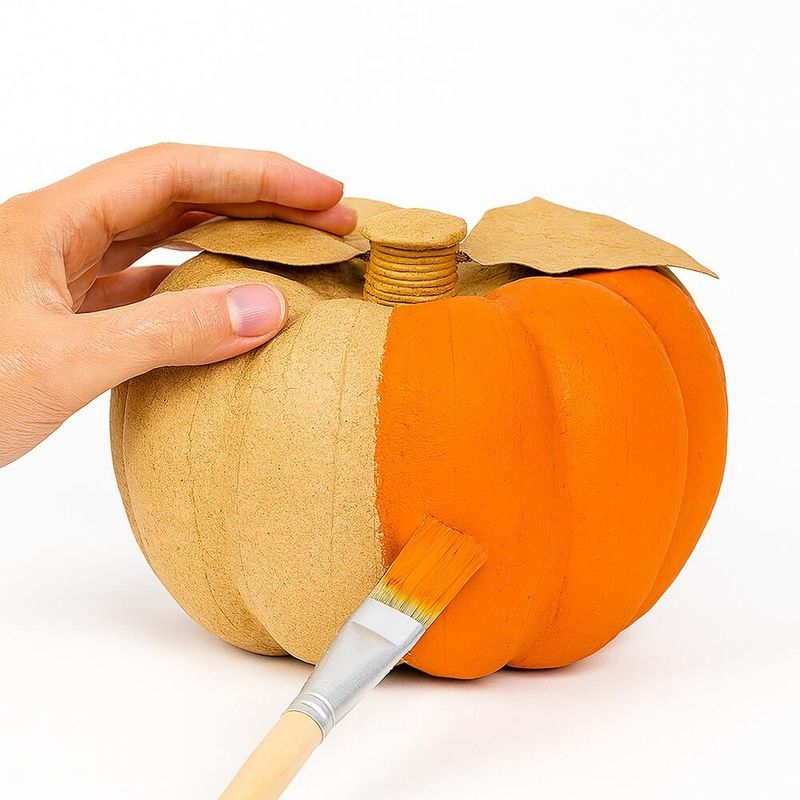 Paper Mache Pumpkin with Leaves